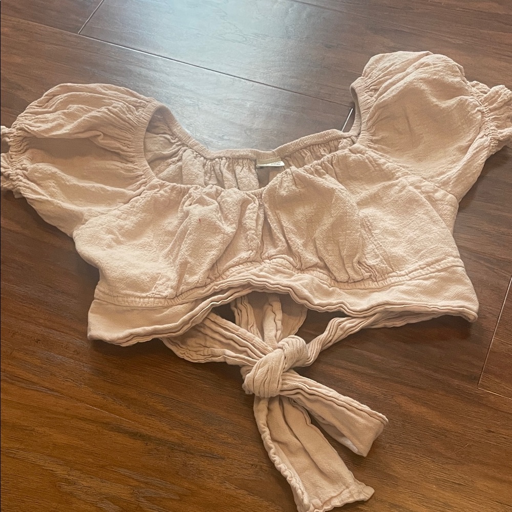 Women's Cream tie back crop top